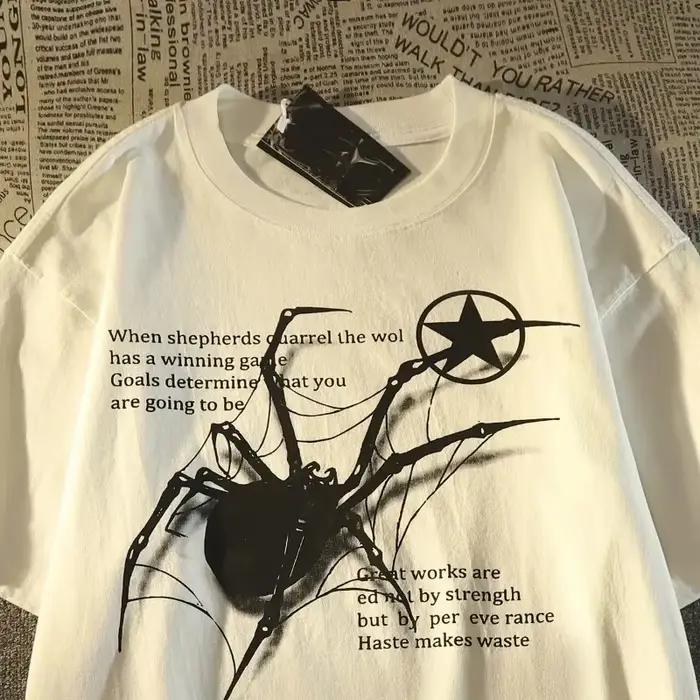 Y2K coréen Streetwear araignée graphique Acubi Harajuku Egirl Grunge esthétique col rond à la mode à