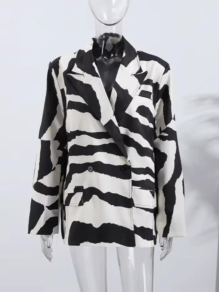 Costume imprimé Animal pour femmes, vestes d'automne, nouvelle mode, manteaux à col rabattu, poches,