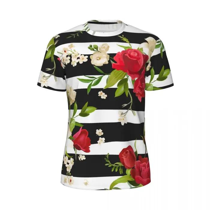 T-Shirt tendance à fleurs pour hommes, Streetwear à rayures noires et blanches, t-shirts de gymnasti