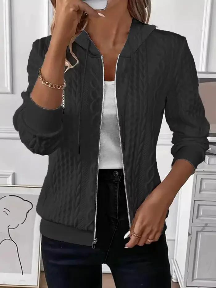 Sweat-shirt à capuche zippé en maille unie à manches longues pour femme, collection automne-printemp