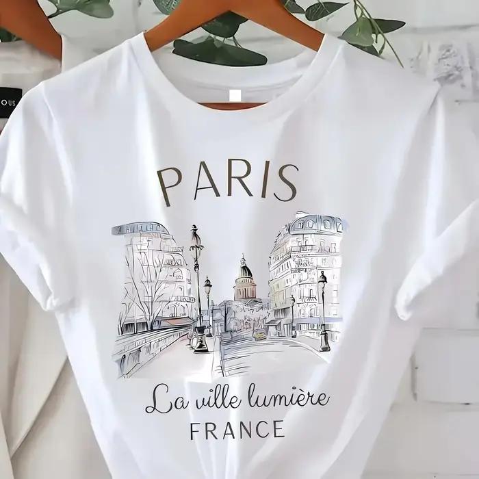 Y2k T-shirt Paris femmes imprimé T-shirt fille à manches courtes col rond haut décontracté pour l'ét