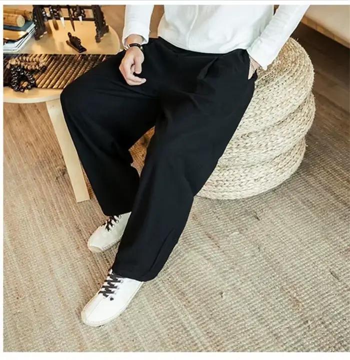 Pantalon large en coton et lin pour homme, vêtements d'été, grande taille 6XL 7XL