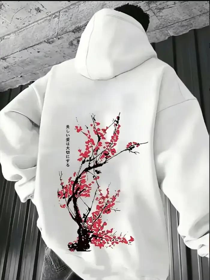 Un sweat à capuche imprimé Harajuku streetwear japonais pour hommes, un sweat-shirt sportif, décontr