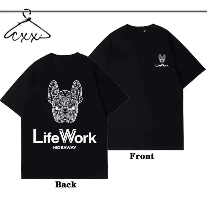 T-shirt Vintage Coréen à Motif Chien, Marque de Luxe, Coton, Homme Femme, Été, Rétro, Ample, Manches