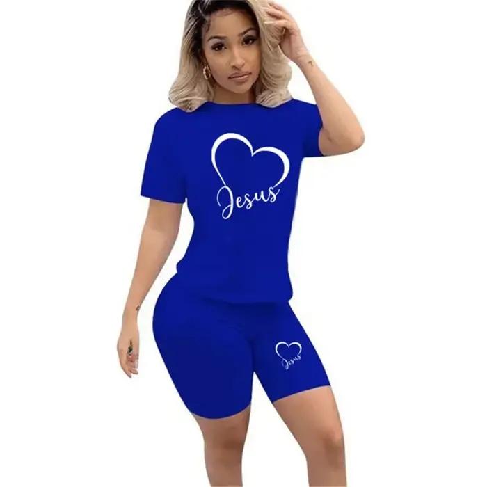 Ensemble de survêtement pour femme de qualité, t-shirt imprimé décontracté et short, 2 pièces, vêtem