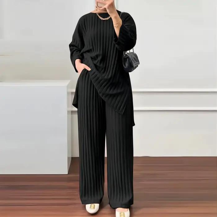 Ensemble deux pièces de survêtement pour femmes, couleur unie, ample, décontracté, hauts à manches l