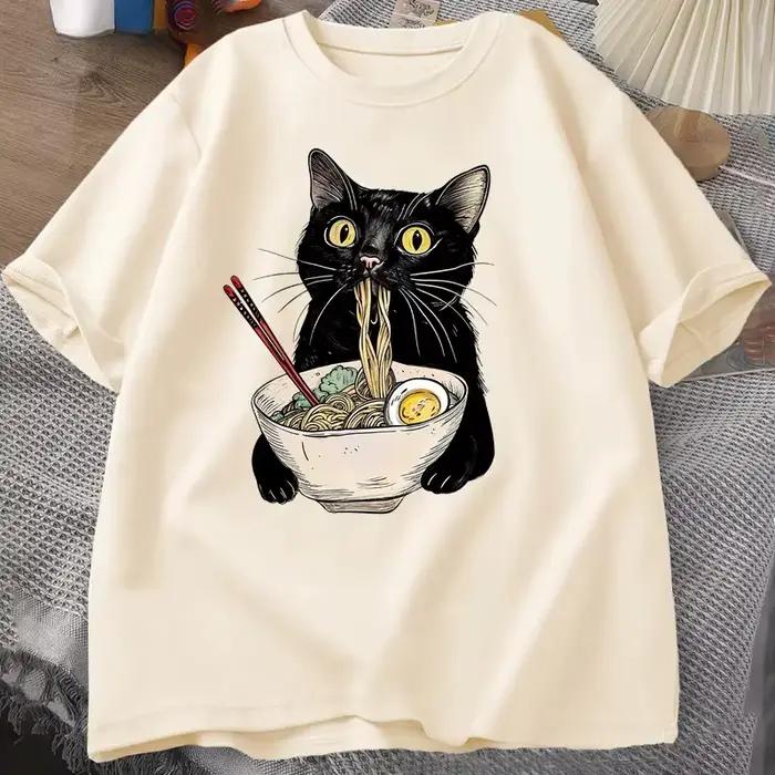 NrelucRamen-T-shirt à manches courtes pour hommes et femmes, T-shirt décontracté rétro, Économie pou