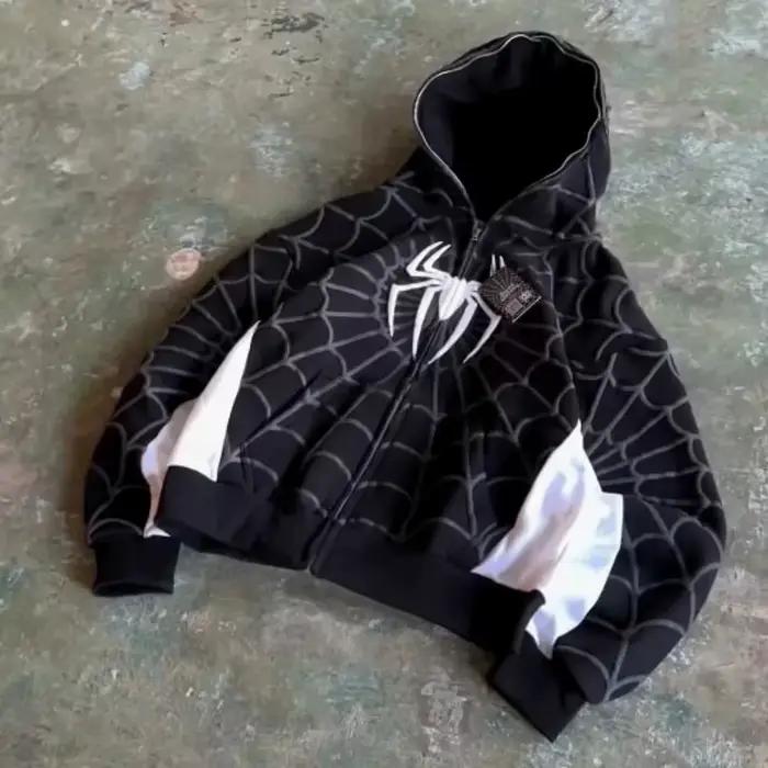 Veste à capuche zippée ample et oversize pour homme, style gothique streetwear Y2K, avec patchwork a