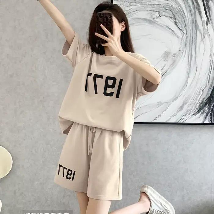 Ensemble décontracté 2 pièces pour femme : T-shirt à manches courtes imprimé et short – Tenue ample 