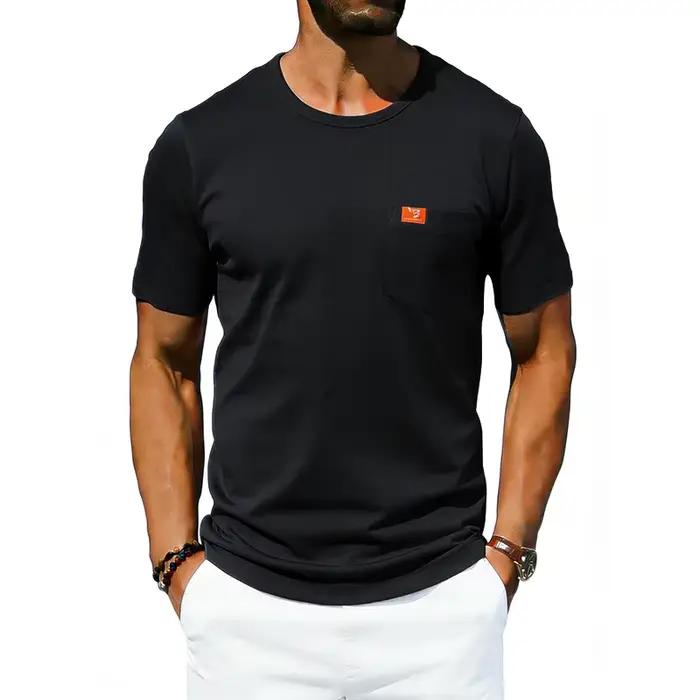 T-shirt uni pour homme, style décontracté, poche plaquée sur la poitrine, personnalisable avec logo,