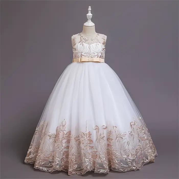 Robe de princesse en fibre pour filles, vêtements de communion, cérémonie de mariage, fête pour enfa