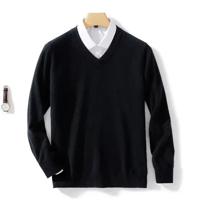 Pull en cachemire doux pour homme, vêtement d'automne et d'hiver, bas décontracté, col en v, tricoté