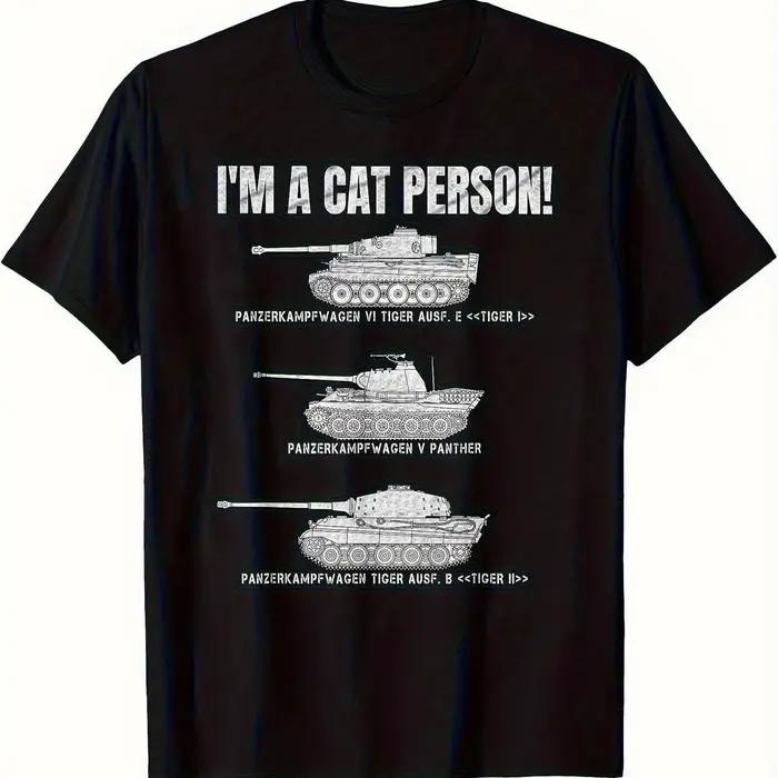 T-shirt militaire pour hommes, drôle, je suis un amateur de chats! T-shirt pour femme Panzer VI Tige