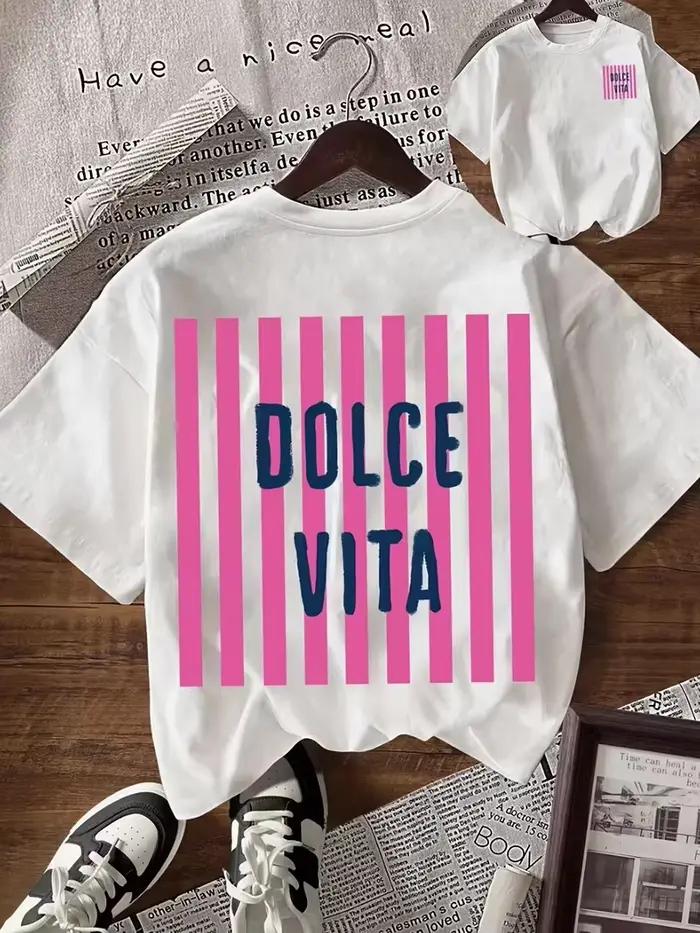 T-shirt pour femme Dolce Vita à imprimé graphique rayé, décontracté, à manches courtes, col rond, te