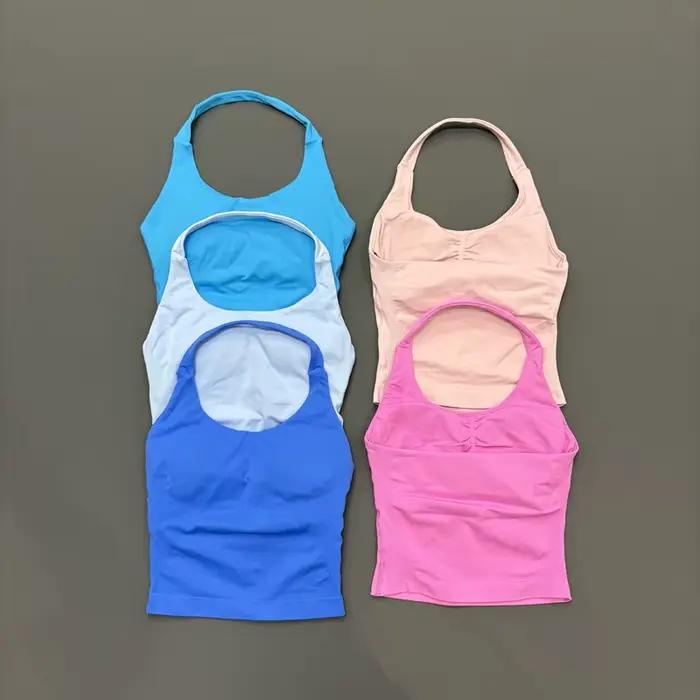 Haut de yoga sans couture pour femme avec soutien-gorge intégré rembourré, débardeur de sport respir