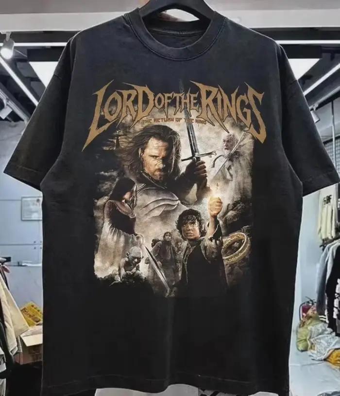 Chemise noire, T-shirt rétro à motifs, série « Le Seigneur des Anneaux », « Le Retour du Roi»