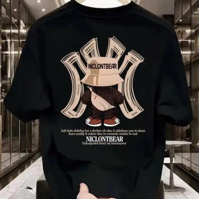 T-shirt graphique à motif d'ours, streetwear, hauts décontractés, 100% coton, t-shirt pour homme, ét