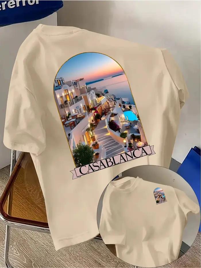 T-shirts graphiques architecturaux esthétiques Casablanca, vêtements pour hommes, vêtements décontra