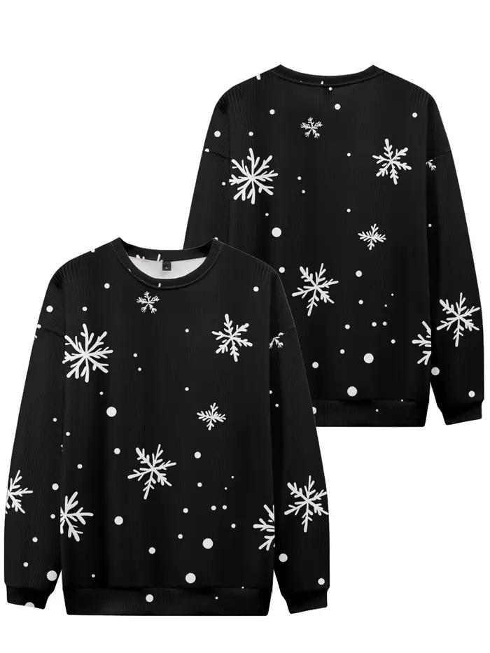 Sweat-shirt imprimé flocon de neige dégradé, étoiles dorées irisées, scintillant sur un ciel nocturn