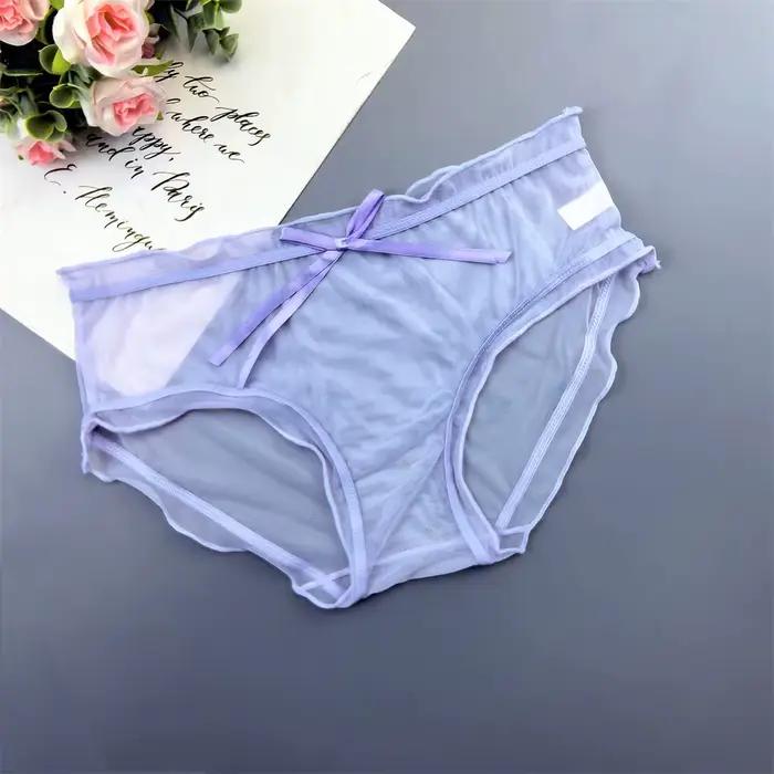 Sous-vêtements Sexy en maille transparente pour femme, slip en maille avec nœud papillon, taille bas