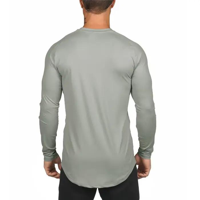 T-shirt de Fitness en maille unie à séchage rapide pour hommes, T-shirt à manches longues extensible
