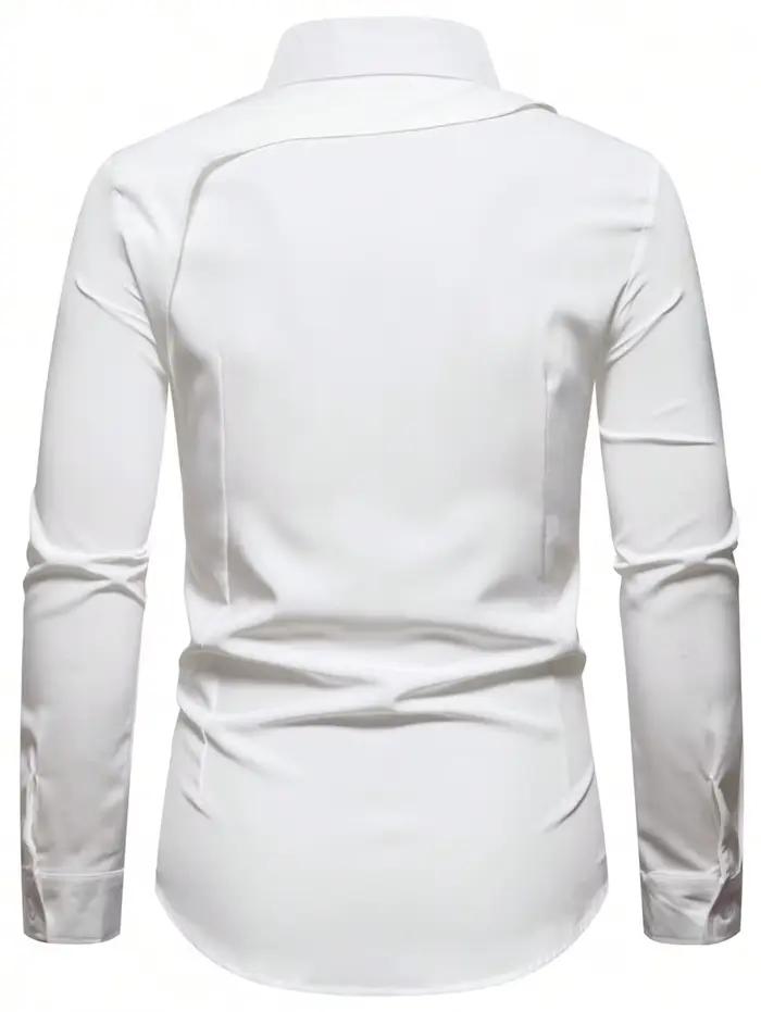 Chemise à manches longues boutonnée pour homme, couleur blanche unie, style décontracté et professio