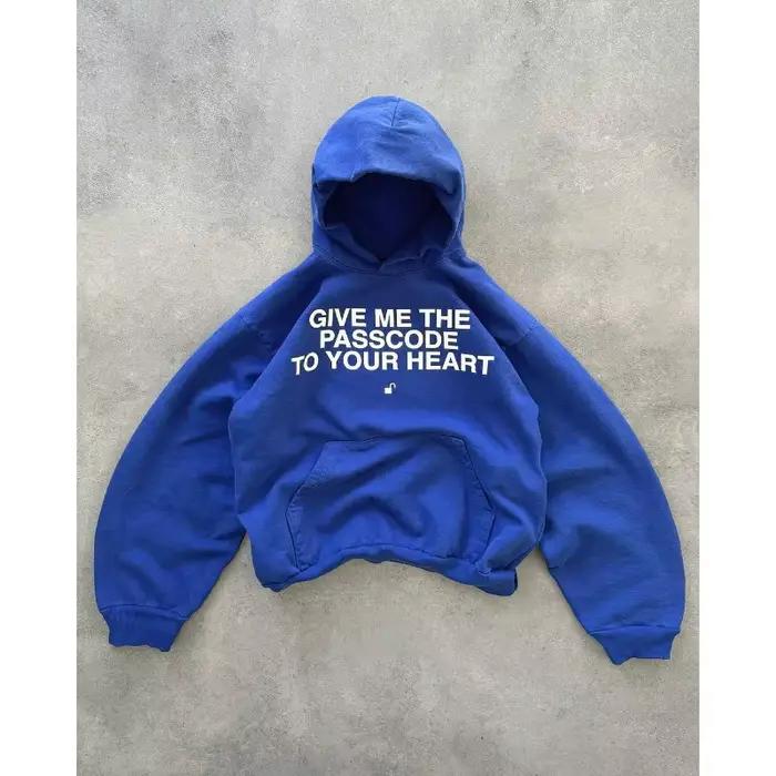 Sweat-shirt bleu rétro avec lettres imprimées, nouveau style américain hip-hop, tendance épissage, m