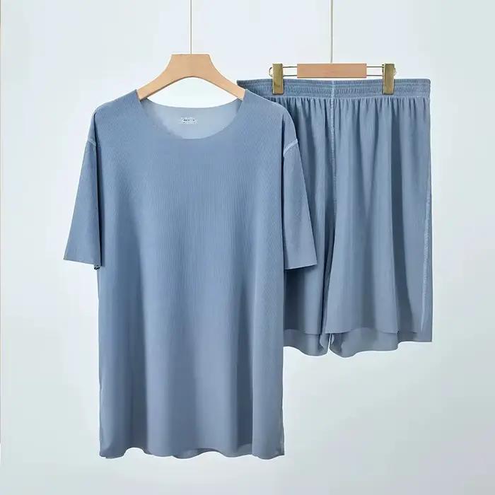 Vêtements de nuit pour hommes et femmes, Style Couple, en soie glacée, pantalons fins à manches cour