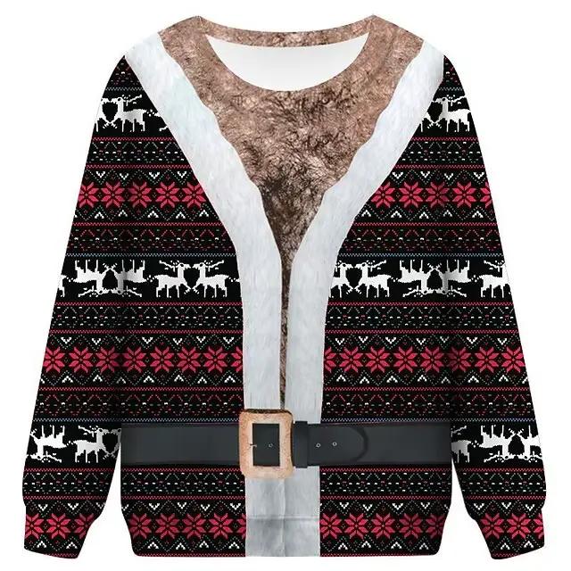Pull drôle sweat-shirt de noël pour hommes femmes impression 3D poitrine laid cheveux fête de noël à