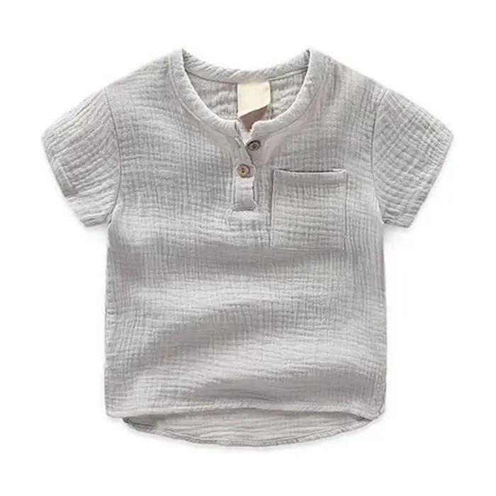 T-shirt d'été en coton à manches courtes pour garçon, vêtement pour bébé et enfant en bas âge, tissu