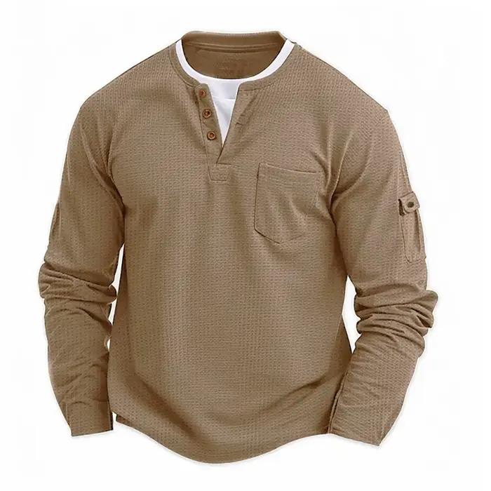 T-shirt à manches longues pour homme, mode automne-hiver, col en V, effet deux-pièces, respirant, dé