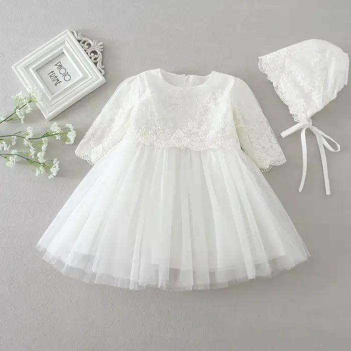 Robe de baptême pour bébé fille, en dentelle blanche, tenue de fête de premier anniversaire, mignonn