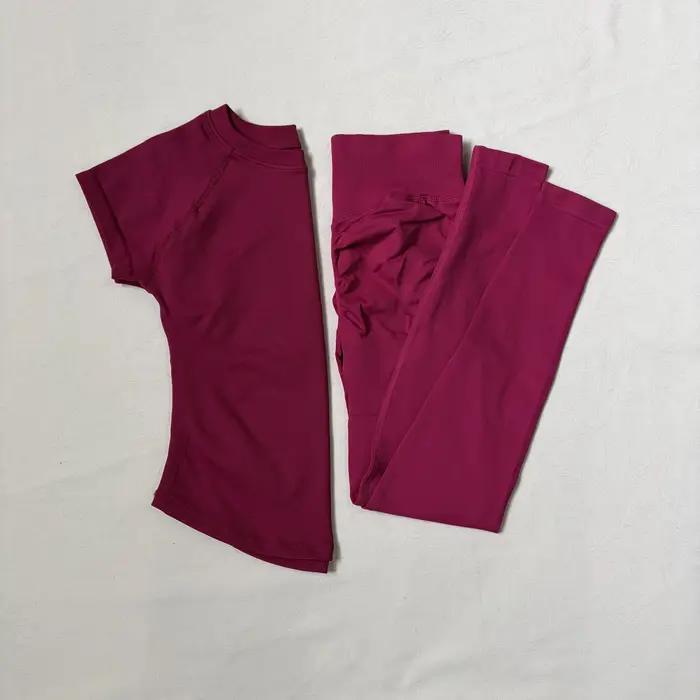 Ensemble de vêtements de yoga LOGO pour femmes, ensemble deux pièces, t-shirt à manches courtes, pan