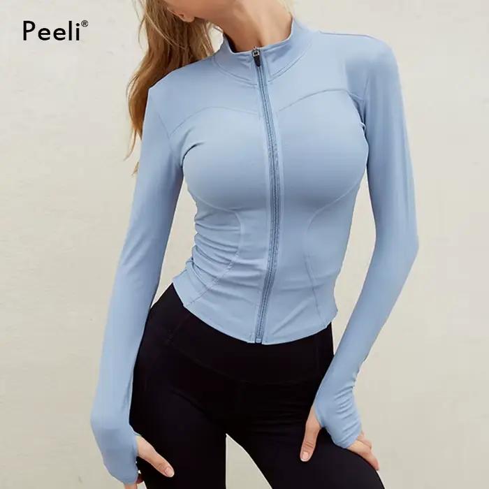 Peeli veste de sport à manches longues femmes fermeture éclair Fitness Yoga chemise hiver chaud haut