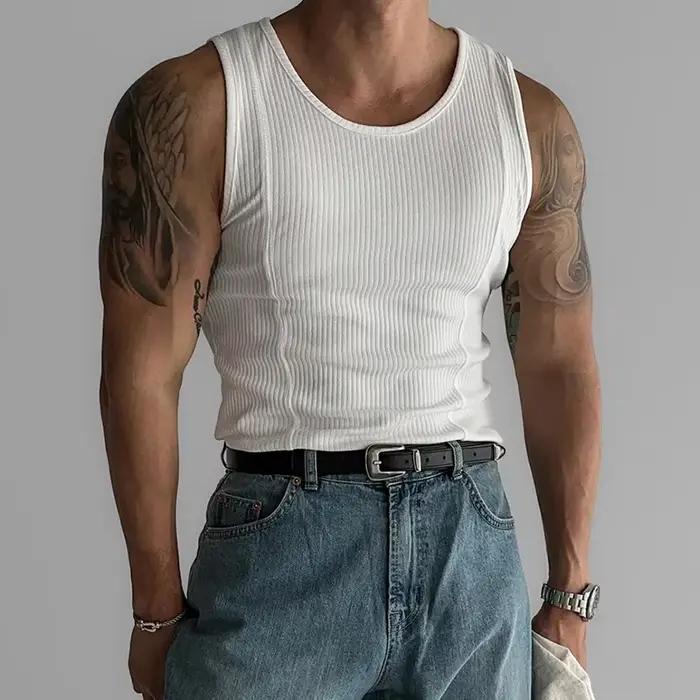 Gilet élastique mince pour hommes, gilet côtelé de couleur unie à la mode Simple, gilet d'absorption