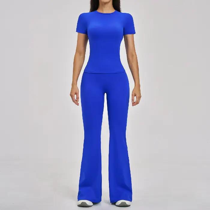 Ensemble de survêtement 2 pièces pour femme : haut de yoga, t-shirt de sport, vêtements de fitness, 