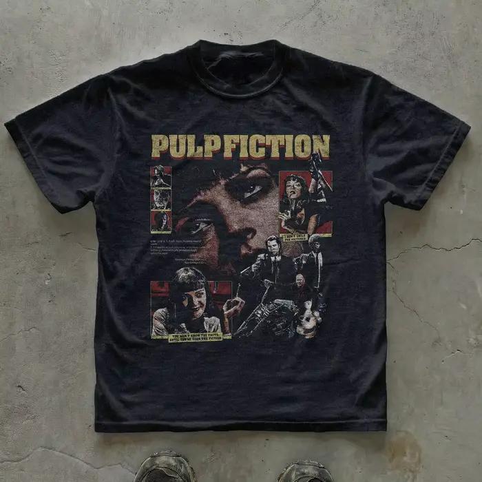 T-shirt Hommage Pulp Fiction Vintage Oversize Homme Femme Streetwear Coton Haute Qualité Décontracté