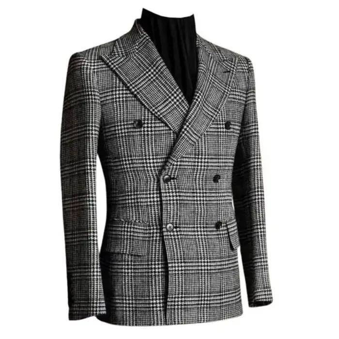 Manteau Long pied-de-poule pour hommes, veste classique à Double boutonnage pour mariage, blazer for
