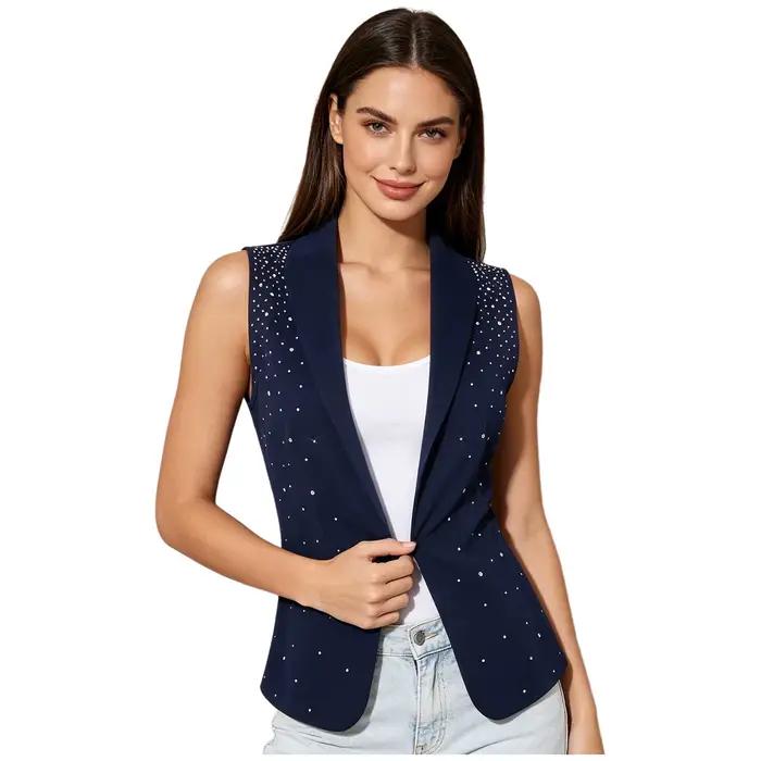 Gilet à paillettes pour femmes, revers scintillant, sans manches, pour boîte de nuit, Jazz, danse, f