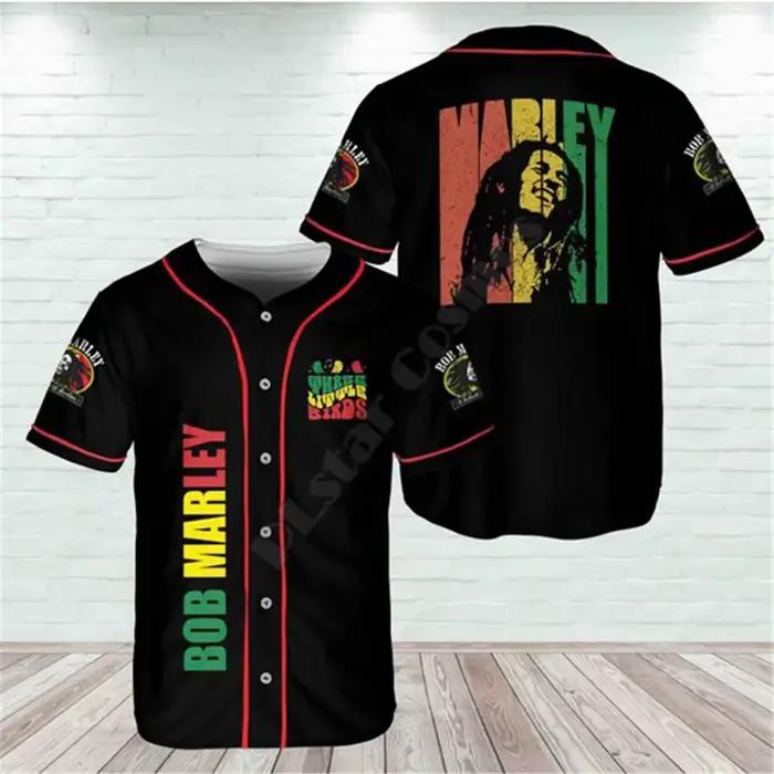 Maillot de baseball Bob Marley pour hommes, chemise de baseball, chemise imprimée en 3D, chemises dé