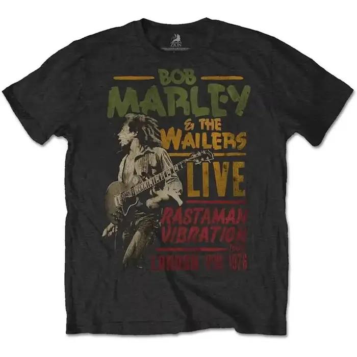 Bob Marley Rastaman Vibration Tour 1976 T-Shirt noir nouveau