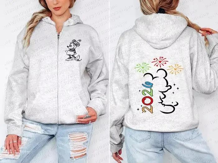 Sweat-shirt à capuche zippé surdimensionné à manches longues pour femme, motif Mickey Mouse, nouvell