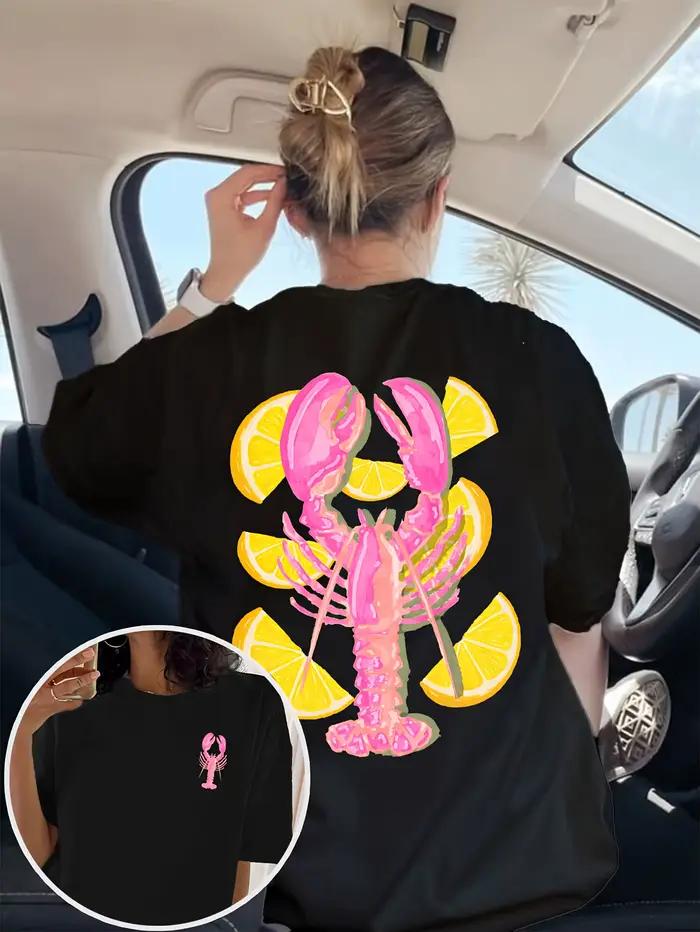 Femmes 100% coton homard citron tranche graphique T-Shirt à manches courtes haut d'été T-Shirt Adies