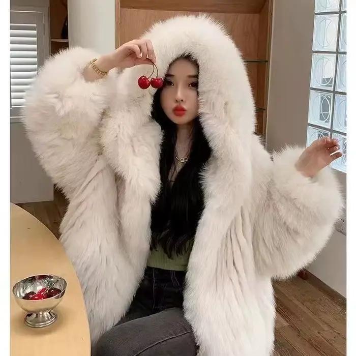 Veste à capuche en fausse fourrure pour femme, manteau moelleux, vestes de vison de renard, vêtement