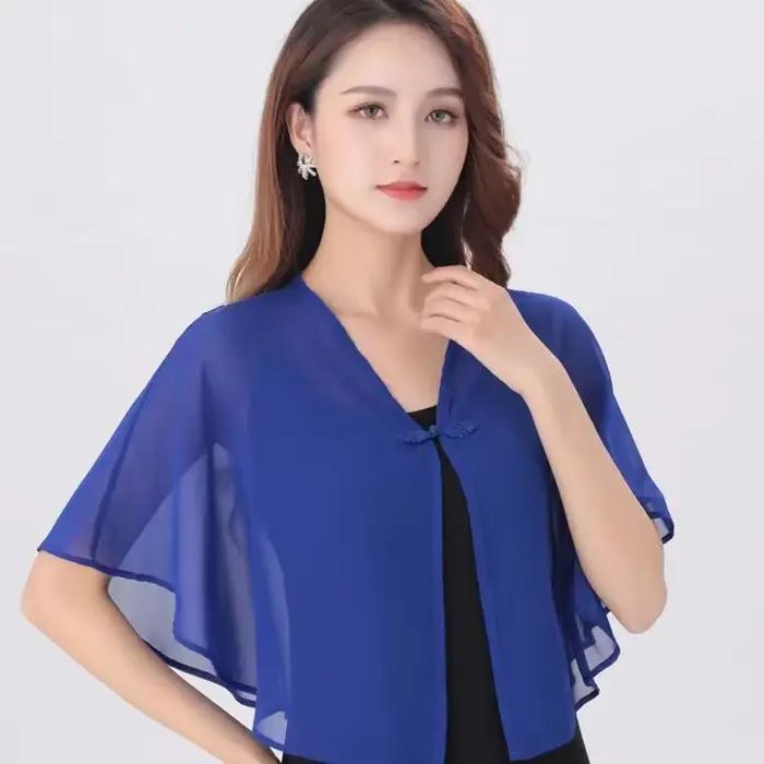 Vêtements d'extérieur courts en mousseline de soie pour femmes, châle de protection solaire, veste f