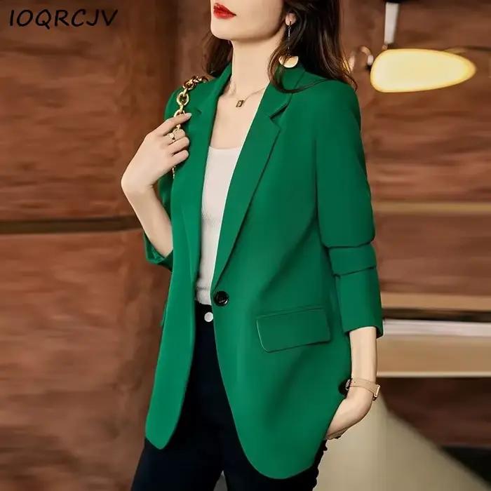 Blazer vert formel pour femme, manteau à manches longues, veste droite à bouton unique, vêtements de