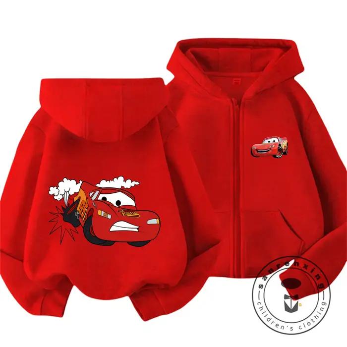 Sweat à capuche robuste avec fermeture éclair, design sur le thème des voitures de course, vêtements