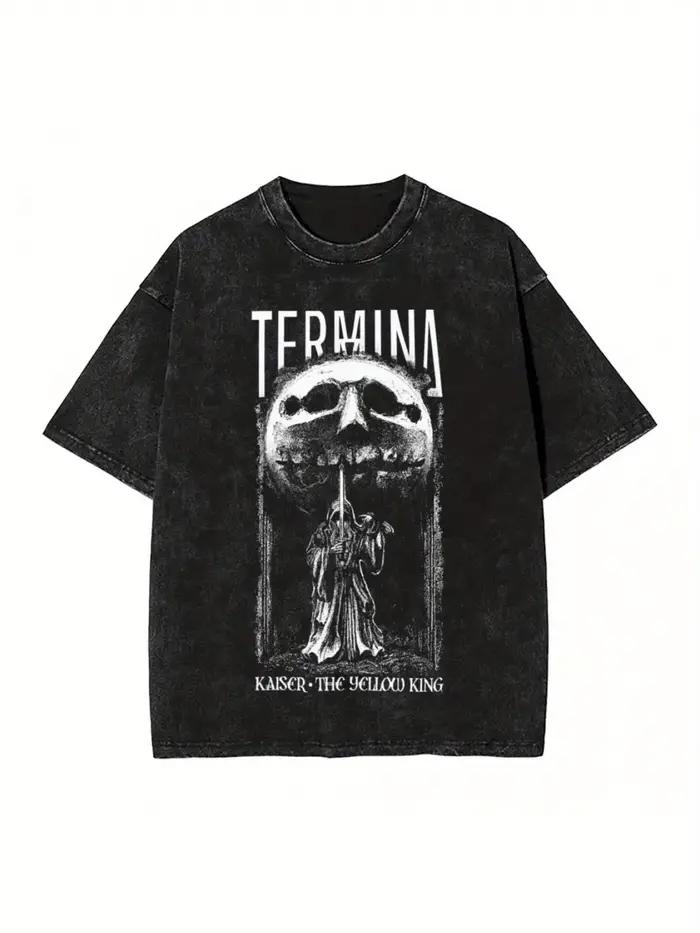 T-shirts délavés peur et la faim Termina Kaiser le roi jaune Hip Hop T-Shirts surdimensionné haut t-