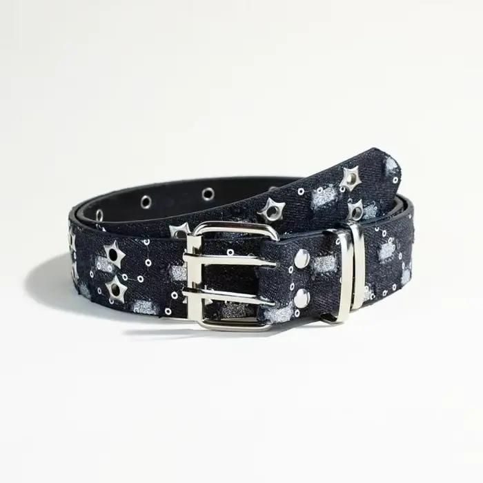[ZYAS] Ceinture de luxe tendance noire, accessoires punk, ceinture en jean bleu, style HipHop Y2K, b