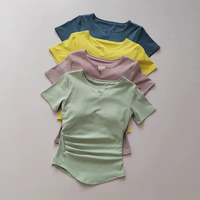 Chemises de sport pour femmes, T-shirt de Yoga à manches courtes, rembourré, serré, d'entraînement, 